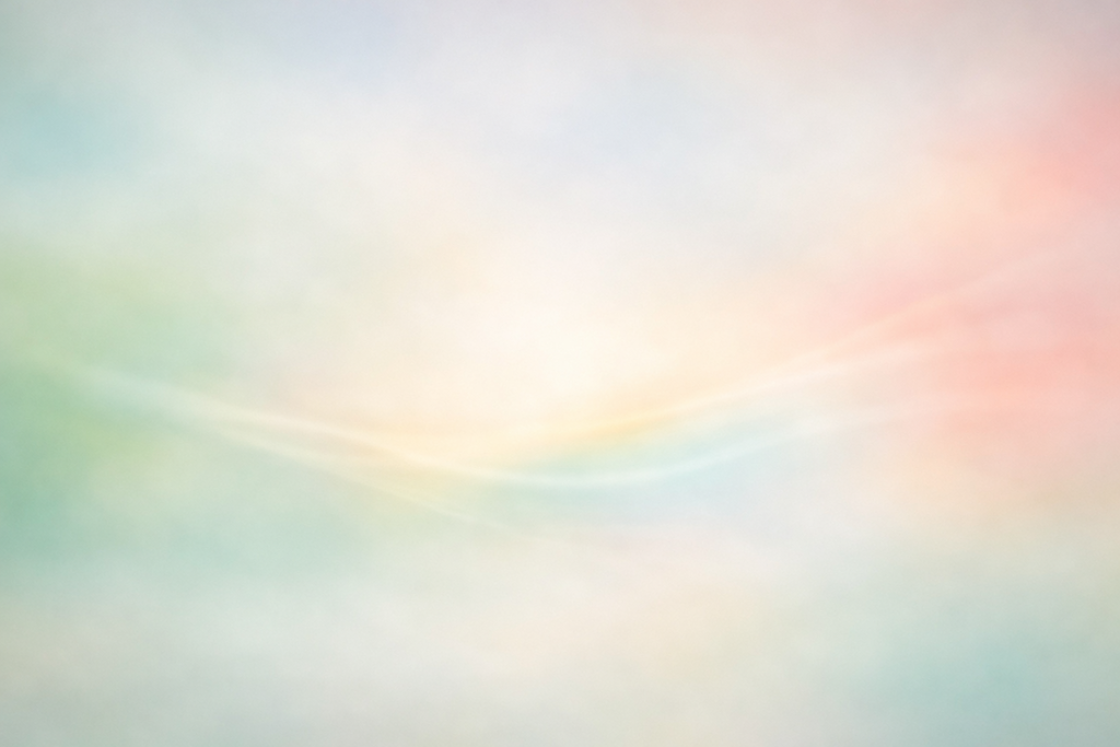 Soft pastel gradient background with a gentle rainbow arc, creating a calm, abstract mood.